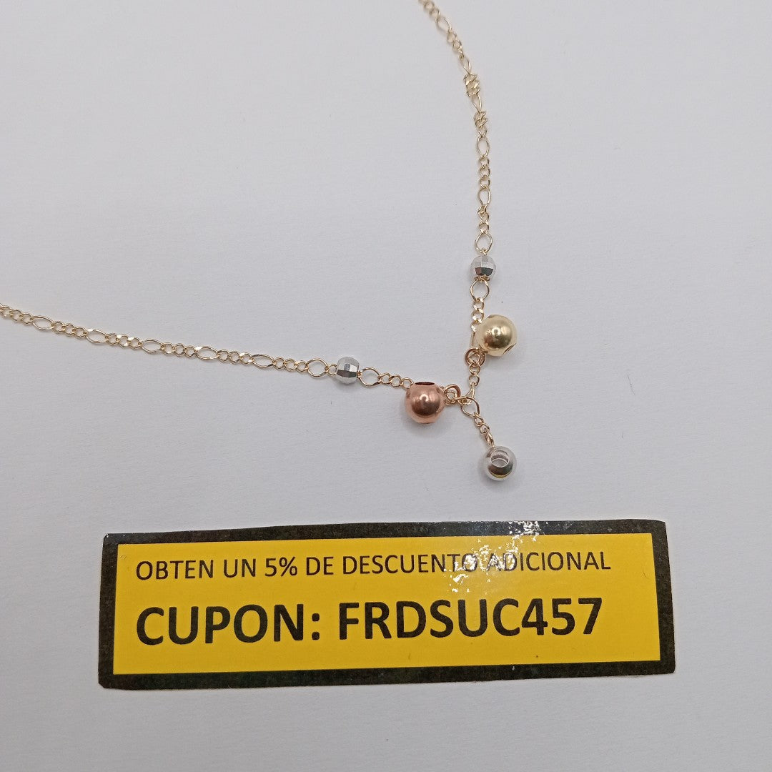 CADENA GARGANTILLA 3X1 CON ESFERAS COMBINADAS 14K 45 CM 3.1 GR (NUEVO)