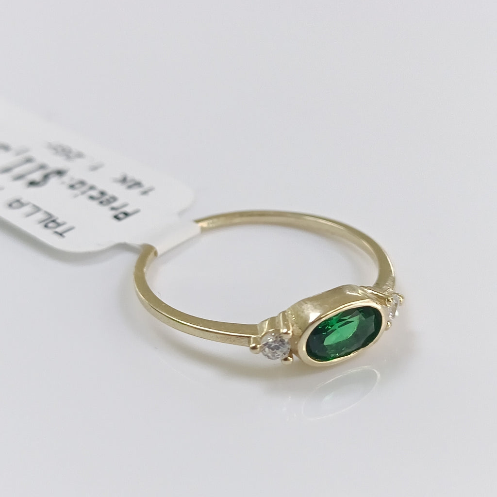 ANILLOS TEJIDO ANILLITO C CIRCONIAS Y PIEDRA VERDE 14K 7 1.2 GR (NUEVO)