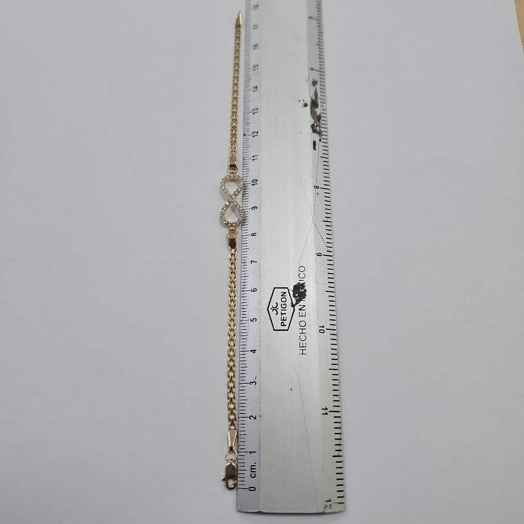 PULSERA TEJIDO ESPECIAL CON INFINITO Y CIRCONIAS 14K 18 CM 3.4 GR (NUEVO)