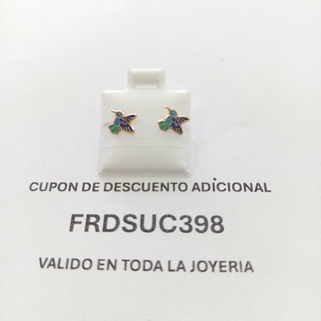 BROQUELES BROQUEL FIG COLIBRI ESMALTE AZUL 14K 0.2138 GR (NUEVO)