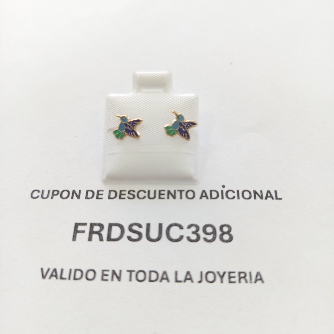 BROQUELES BROQUEL FIG COLIBRI ESMALTE AZUL 14K 0.2138 GR (NUEVO)