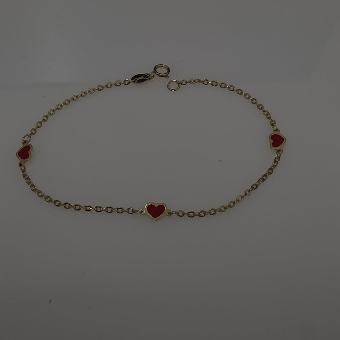 PULSERA ESPECIAL CON CORAZONES 14K 18 CM 1.4 GR (NUEVO)