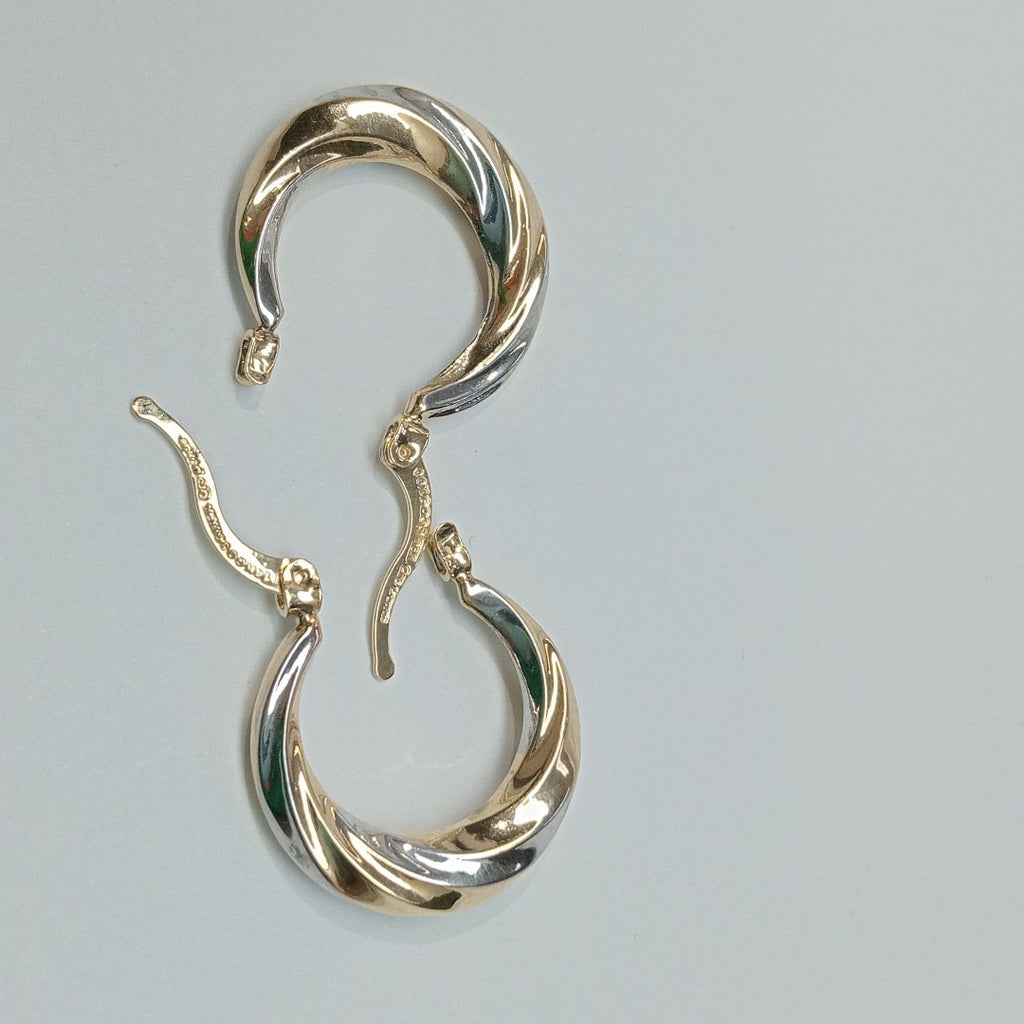 ARETES TEJIDO ARRACADA TRENZADA COMBINADA 14K 1.9 GR (NUEVO)