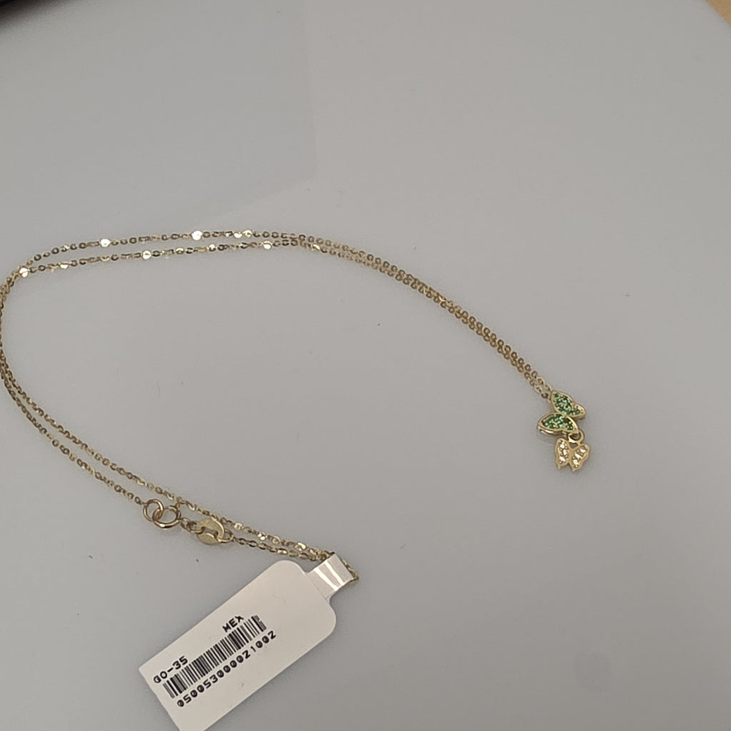 CADENA TEJIDO GARGANTILLA CON DIJE MARIPOSAS CIRCONIAS Y PIEDRAS DE COLOR 14K 45 CM 2 GR (NUEVO)