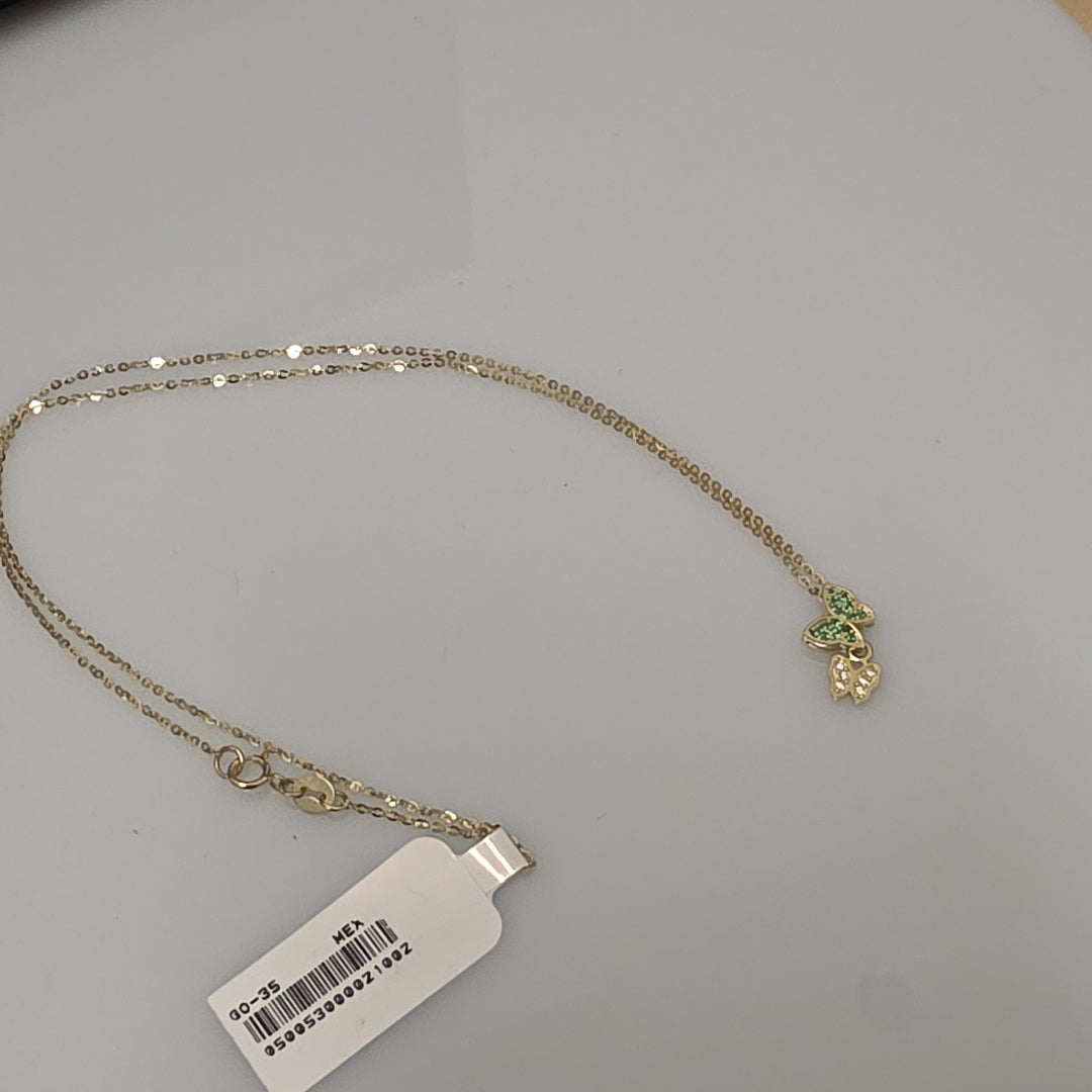 CADENA TEJIDO GARGANTILLA CON DIJE MARIPOSAS CIRCONIAS Y PIEDRAS DE COLOR 14K 45 CM 2 GR (NUEVO)