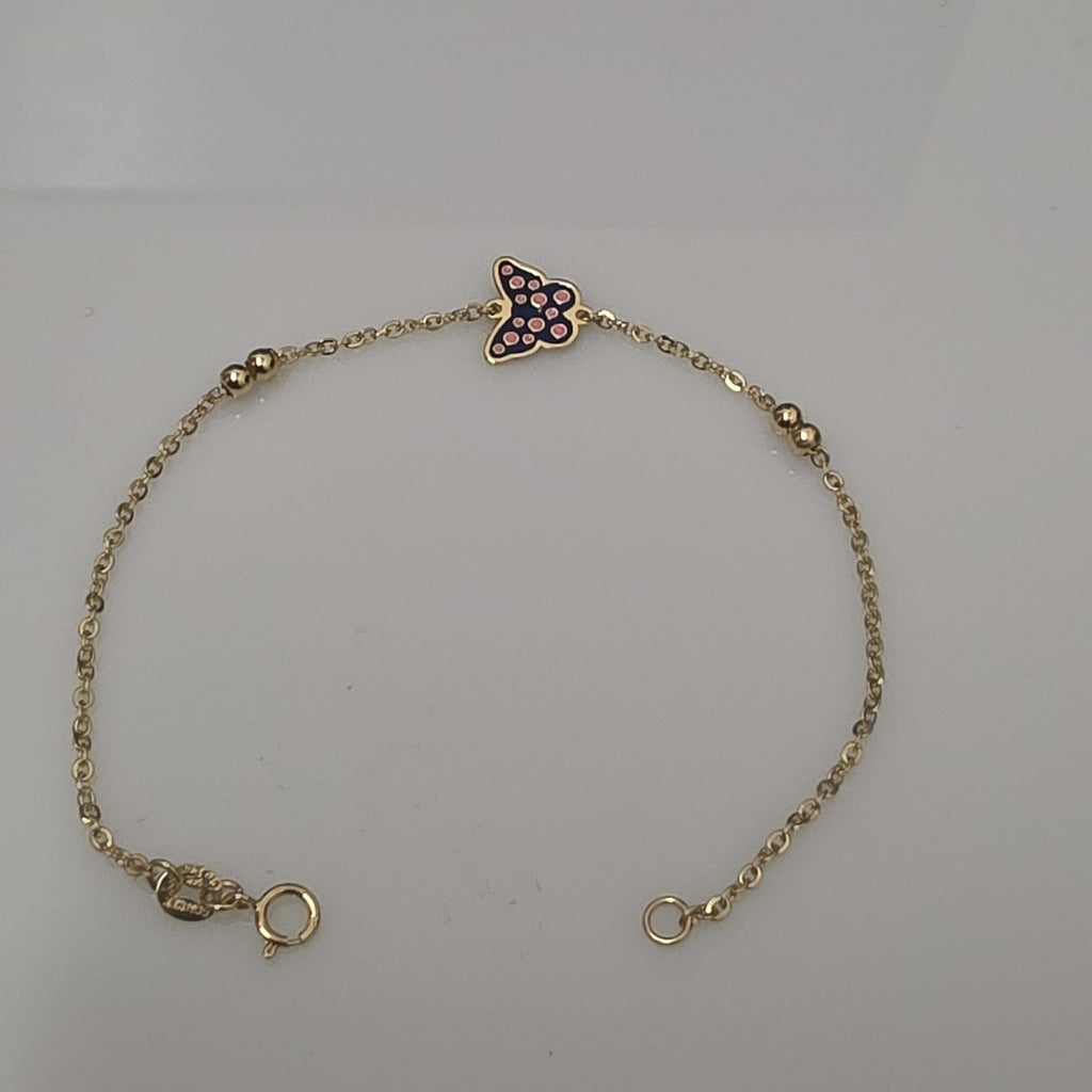 PULSERA TEJIDO ESPECIAL MARIPOSA CON ESMALTE 14K 18 CM 1.9 GR (NUEVO)