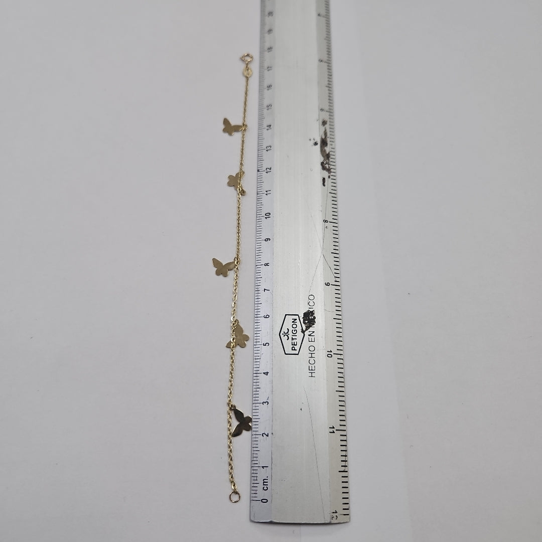 PULSERA ESPECIAL CON MARIPOSAS 14K 18 CM 2 GR (NUEVO)