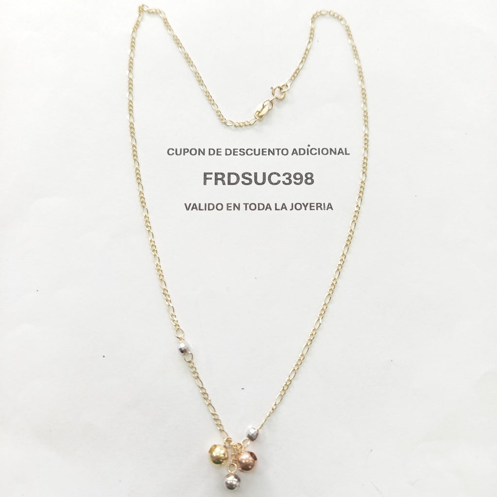 CADENA GARGANTILLA 3X1 CON ESFERAS COMBINADAS 14K 45 CM 3 GR (NUEVO)