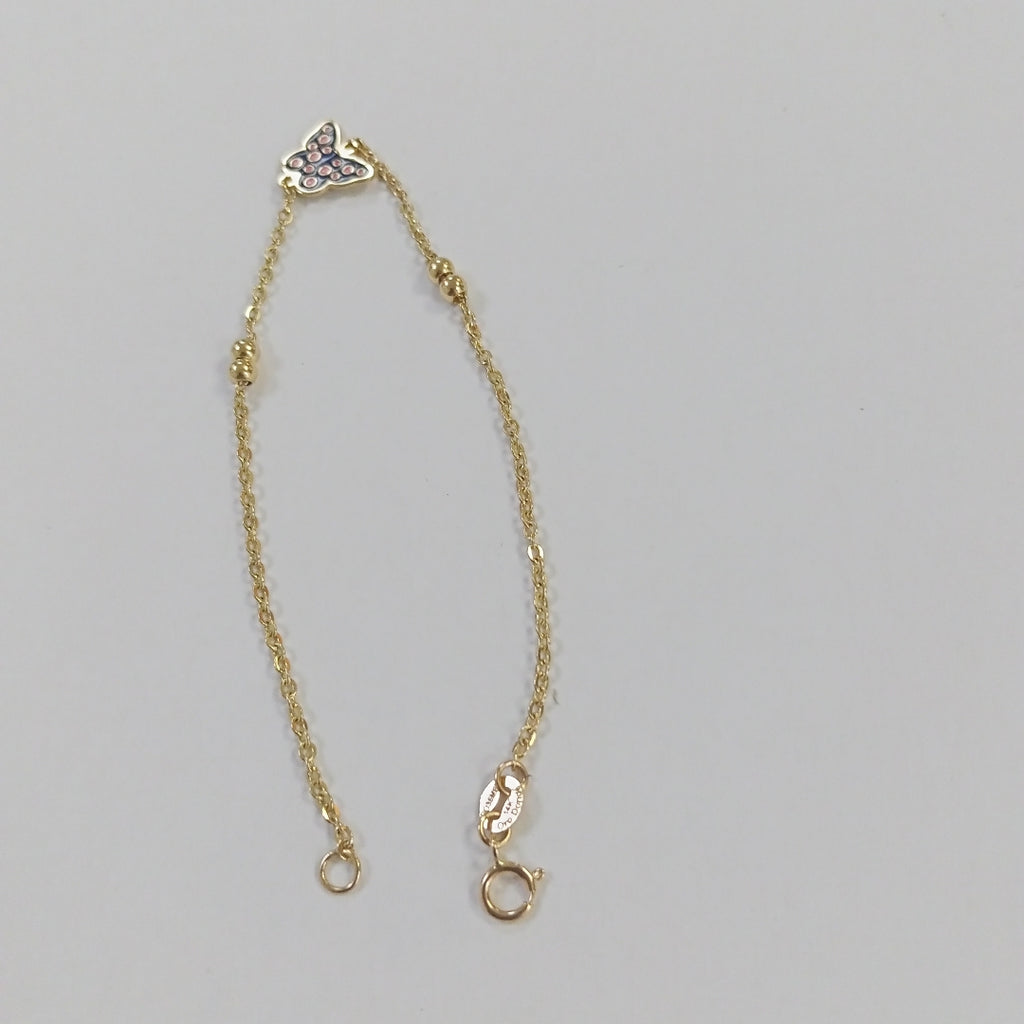 PULSERA TEJIDO ESPECIAL MARIPOSA CON ESMALTE 14K 18 CM 1.9 GR (NUEVO)