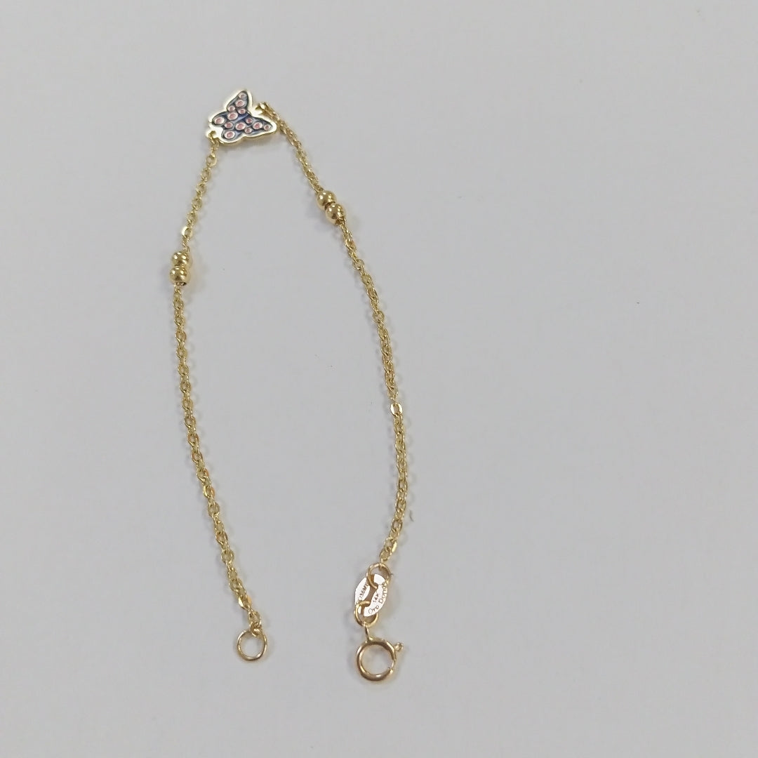 PULSERA TEJIDO ESPECIAL MARIPOSA CON ESMALTE 14K 18 CM 1.9 GR (NUEVO)