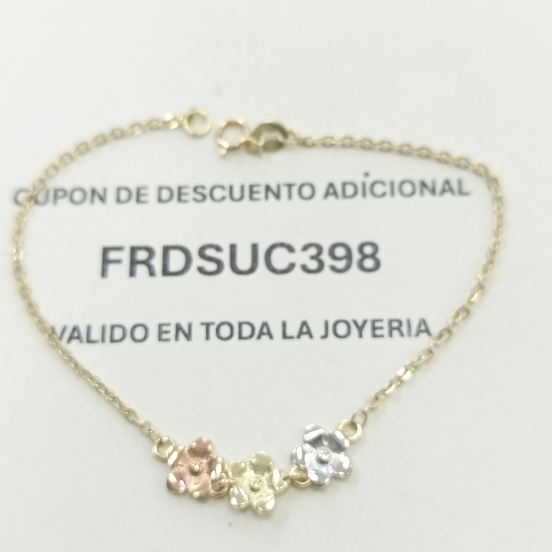 PULSERA TEJIDO ESPECIAL FIG FLORES 14K 18 CM 2.1 GR (NUEVO)