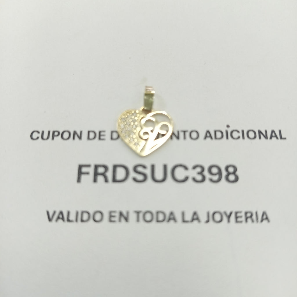 DIJE TEJIDO CORAZON CON CIRCONIAS Y ARBOL DE LA VIDA 14K 0.8 GR (NUEVO)