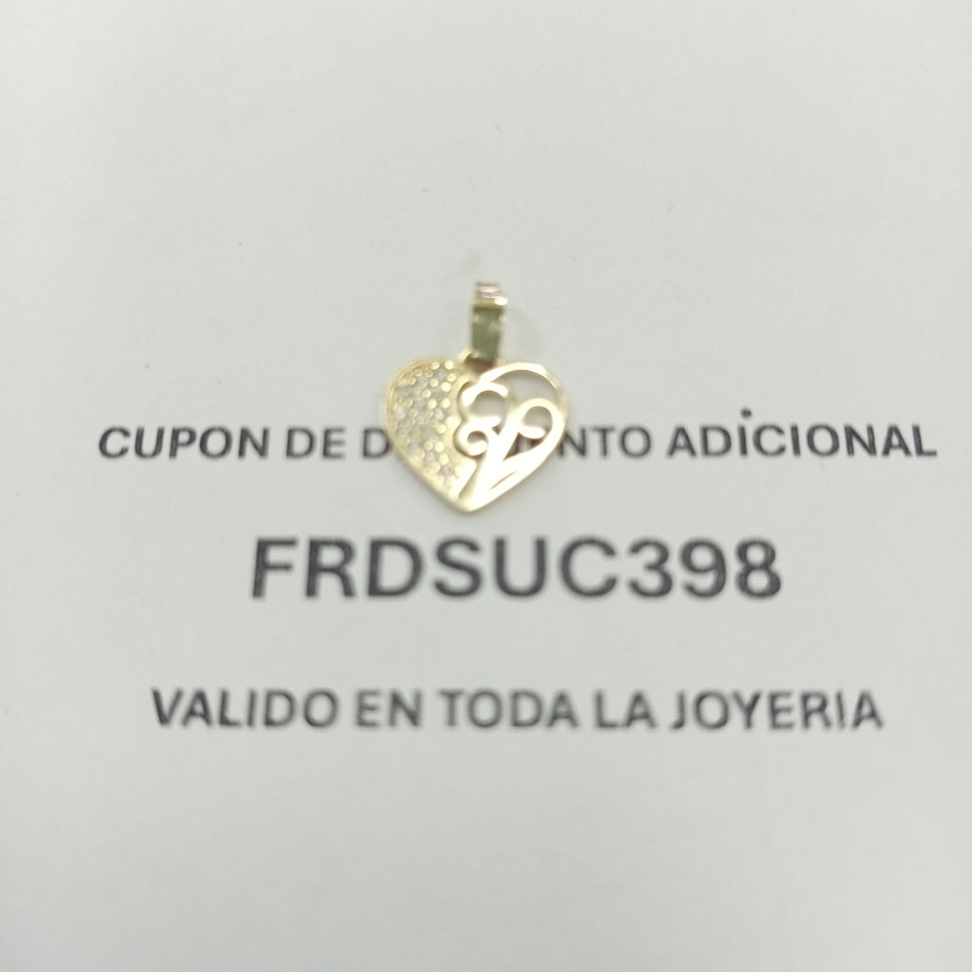 DIJE TEJIDO CORAZON CON CIRCONIAS Y ARBOL DE LA VIDA 14K 0.8 GR (NUEVO)