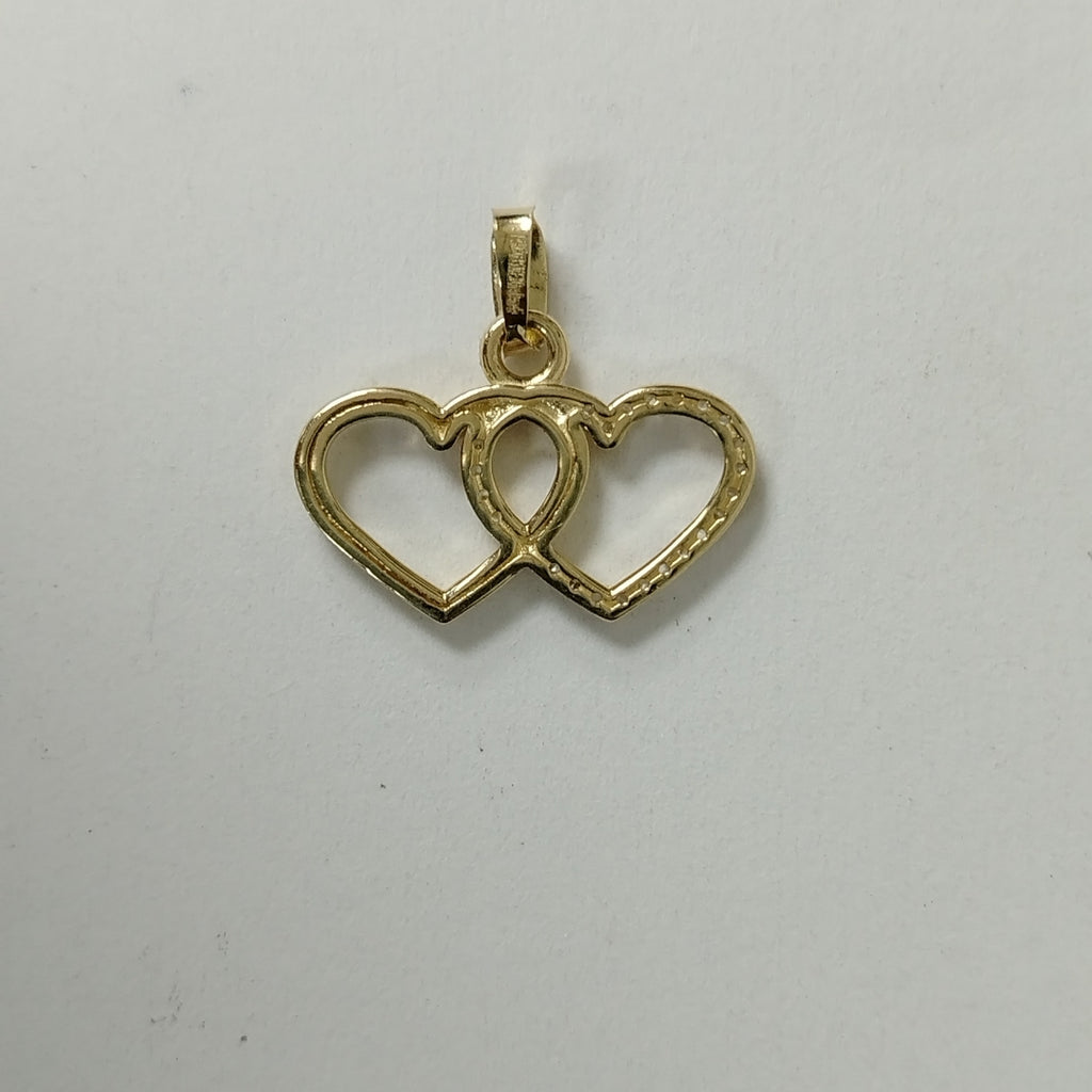 DIJE TEJIDO DOS CORAZONES CON CIRCONIAS 14K 1.4 GR (NUEVO)