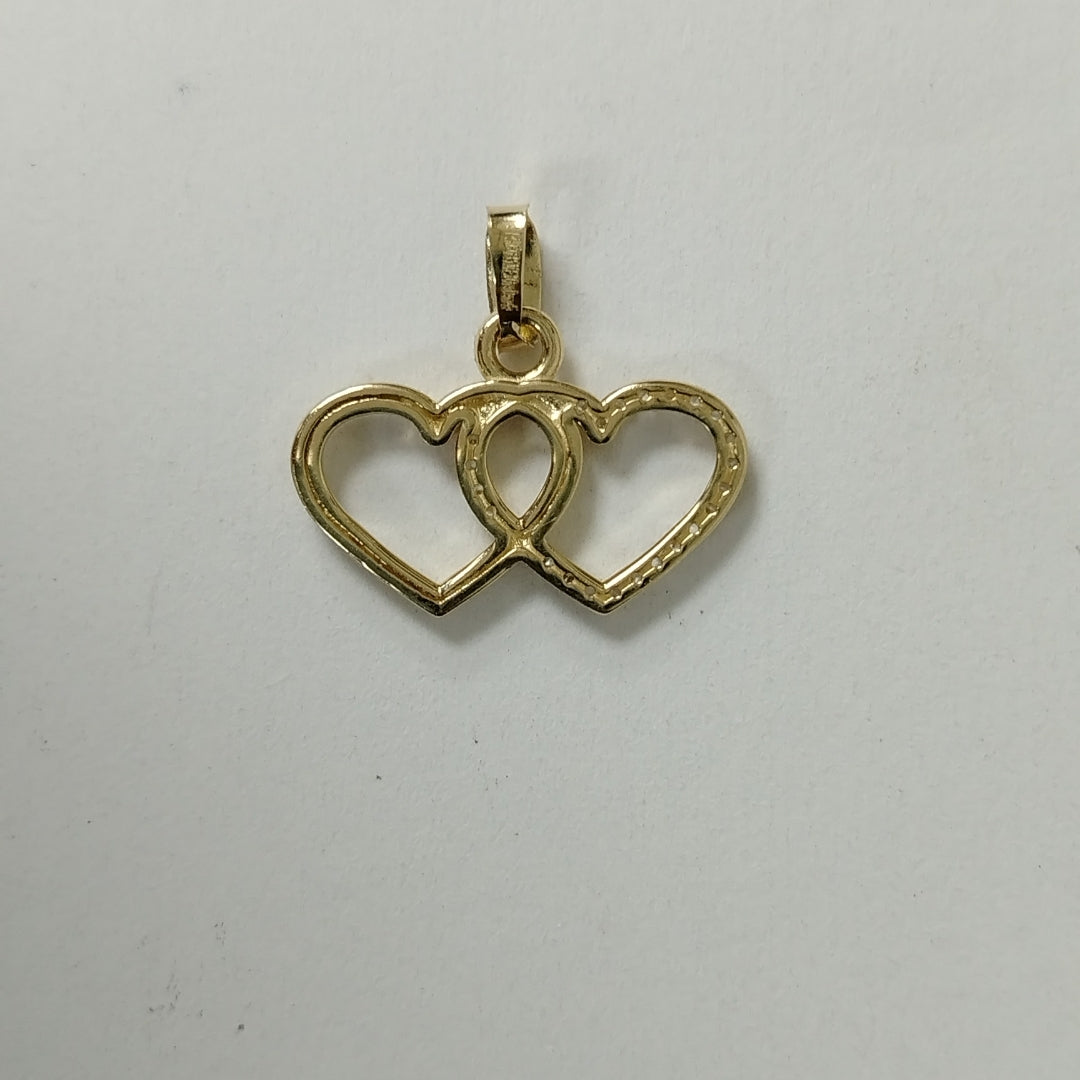 DIJE TEJIDO DOS CORAZONES CON CIRCONIAS 14K 1.4 GR (NUEVO)