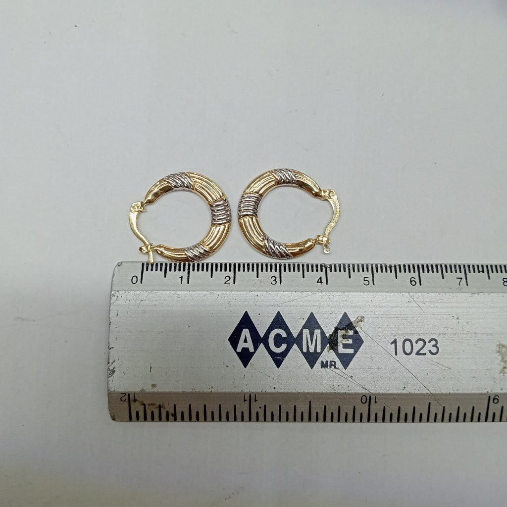 ARETES TEJIDO ARRACADAS COMBINADAS HUECAS 14K 1.8 GR (NUEVO)