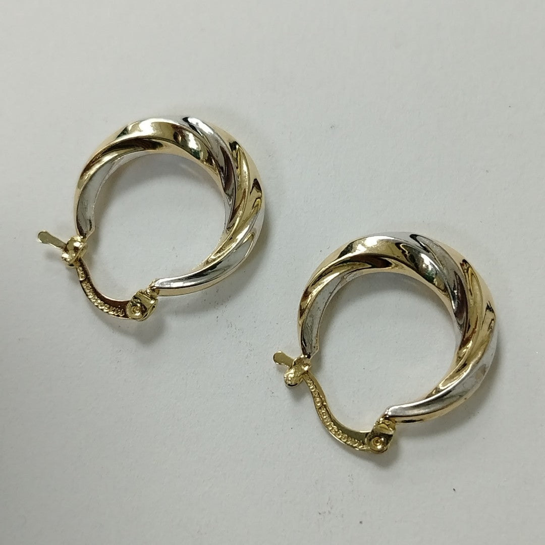 ARETES TEJIDO ARRACADA TRENZADA COMBINADA 14K 1.9 GR (NUEVO)