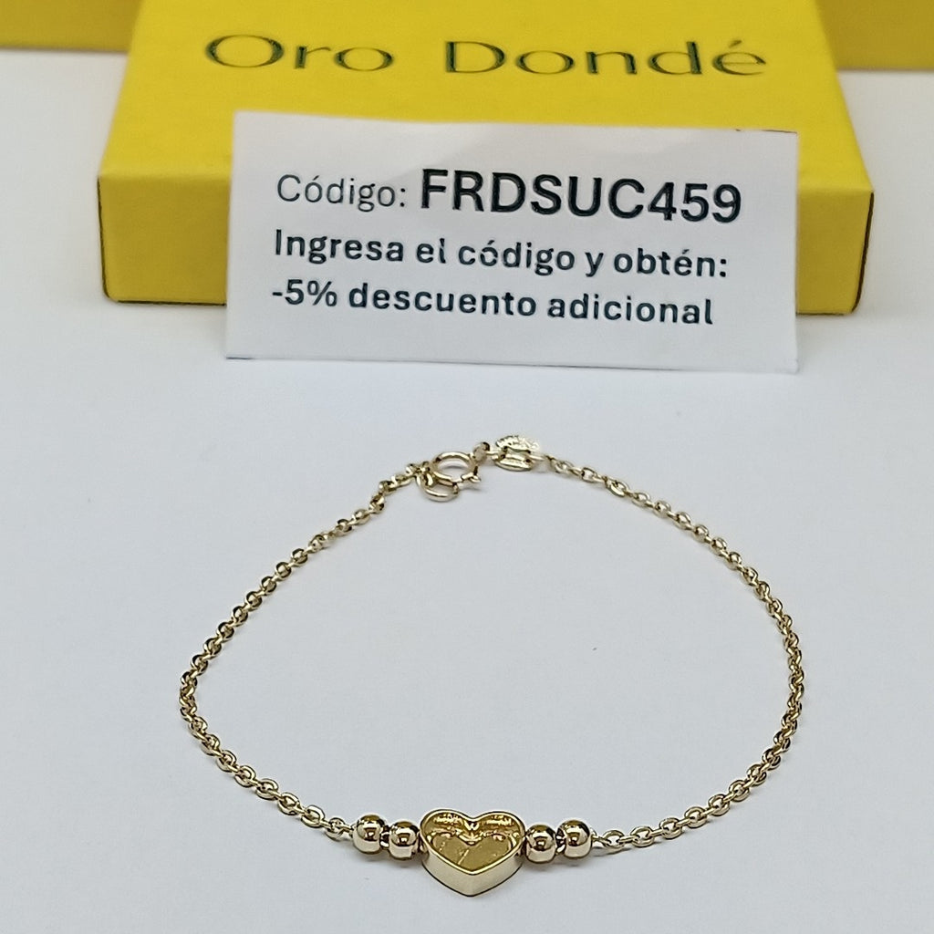 PULSERA TEJIDO ESPECIAL CON FIGURA CORAZON CON ESMALTE AZUL 14K 18 CM 1.9 GR (NUEVO)