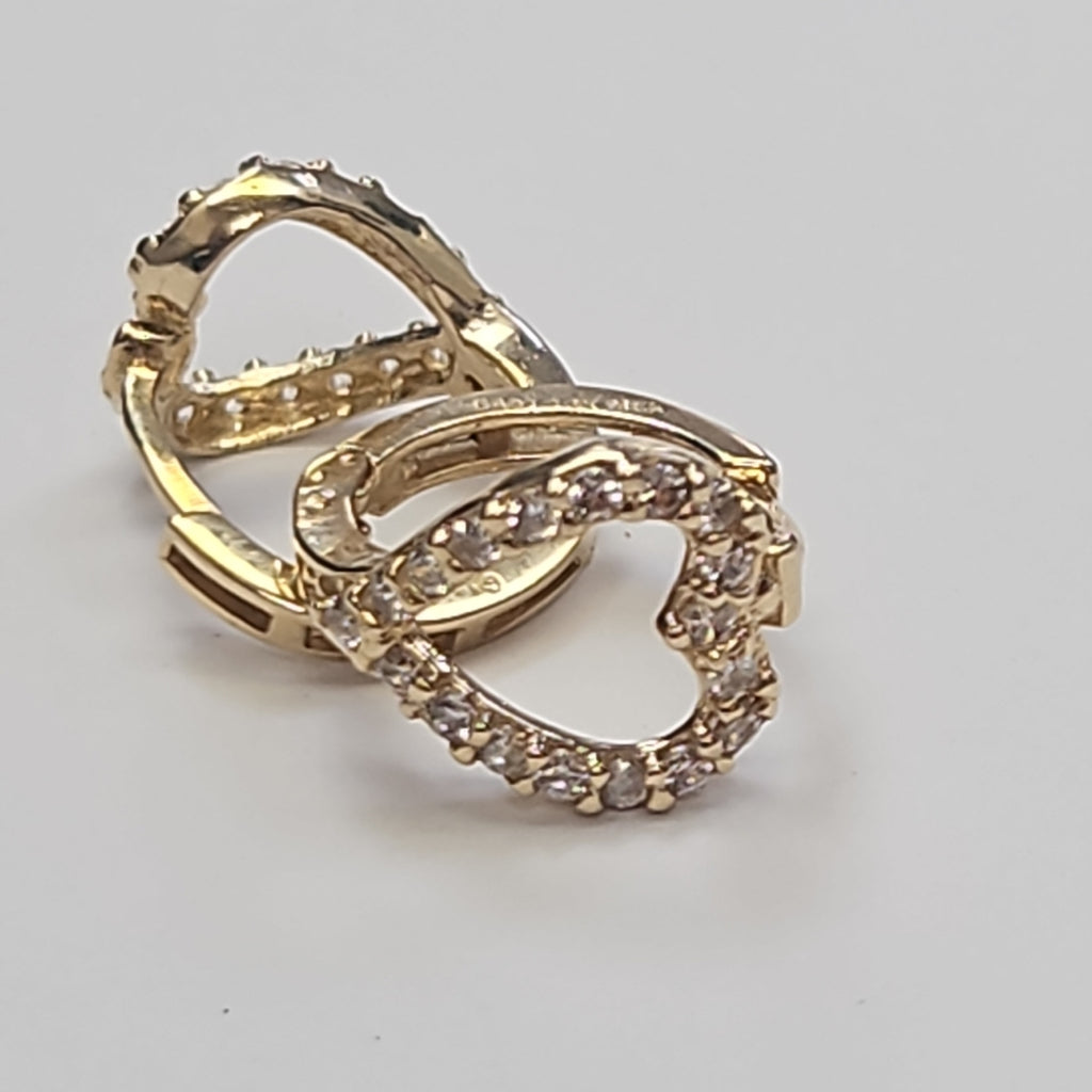 ARETES ARRACADAS CORAZON C CIRCONIAS 14K 1.5 GR (NUEVO)