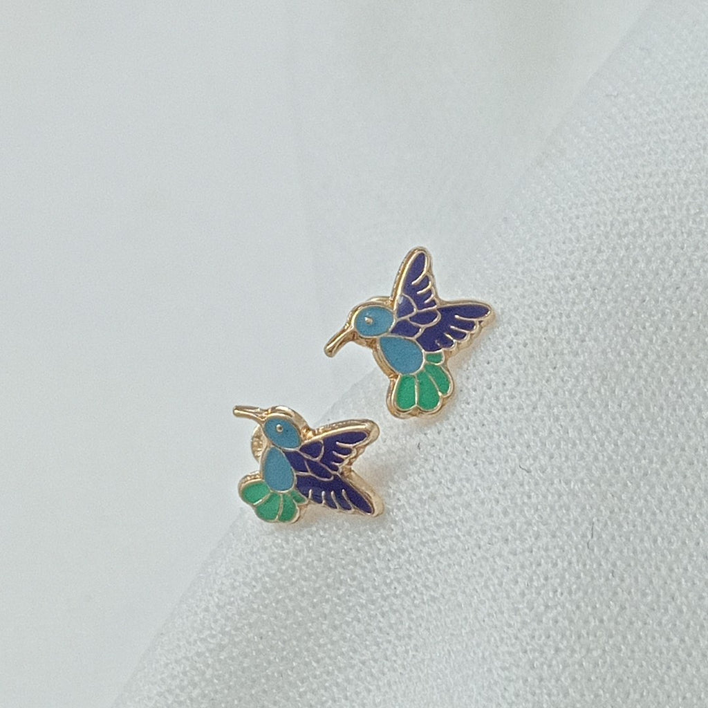 BROQUELES BROQUEL FIG COLIBRI ESMALTE AZUL 14K 0.2138 GR (NUEVO)