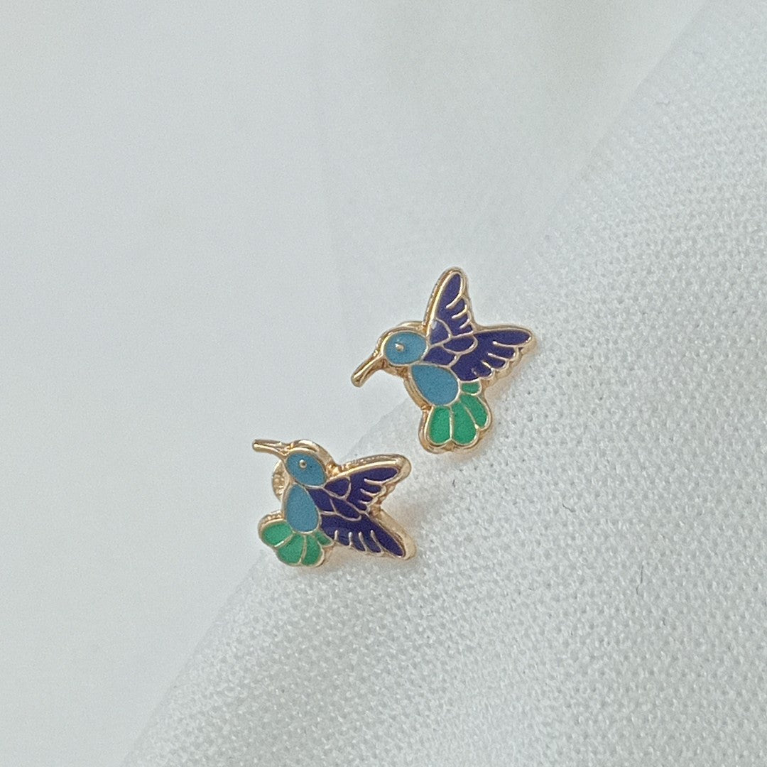 BROQUELES BROQUEL FIG COLIBRI ESMALTE AZUL 14K 0.2138 GR (NUEVO)