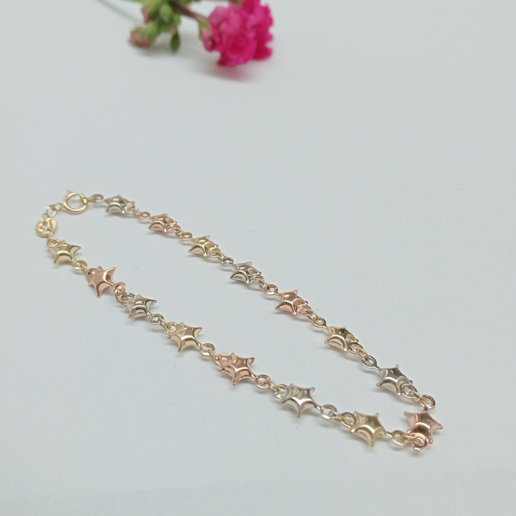 PULSERA TEJIDO ESPECIAL ESTRELLAS COMBINADAS 14K 18 CM 2.3 GR (NUEVO)
