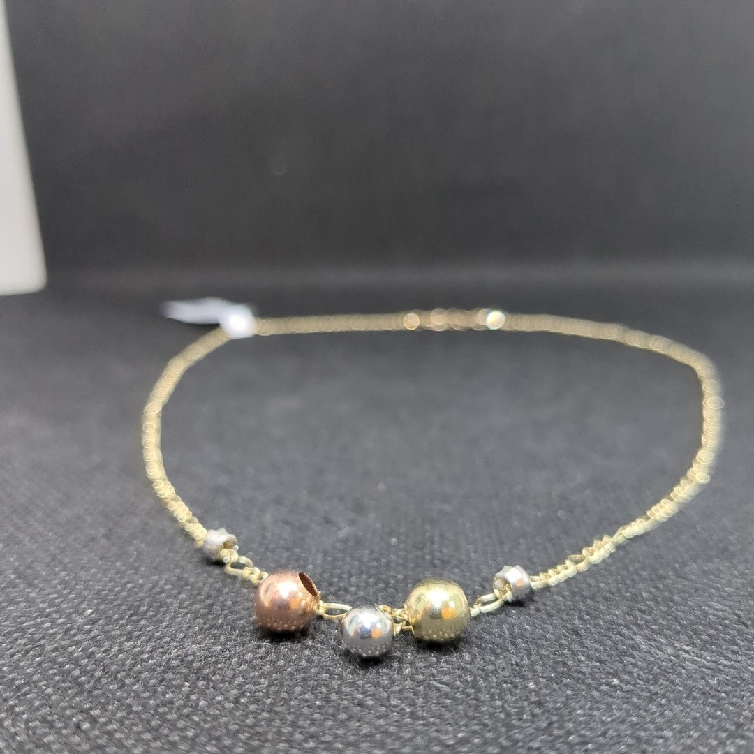 CADENA GARGANTILLA 3X1 CON ESFERAS COMBINADAS 14K 45 CM 3.1 GR (NUEVO)