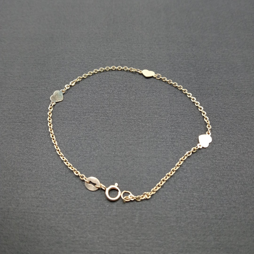 PULSERA TEJIDO ESPECIAL FIG CORAZONES 14K 18 CM 1.3 GR (NUEVO)