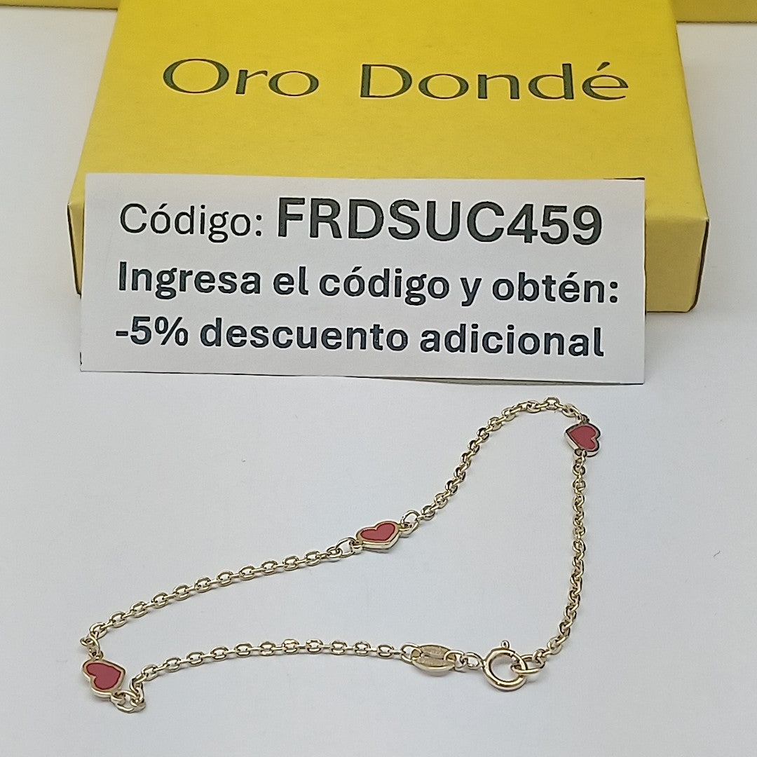 PULSERA ESPECIAL CON CORAZONES 14K 18 CM 1.4 GR (NUEVO)