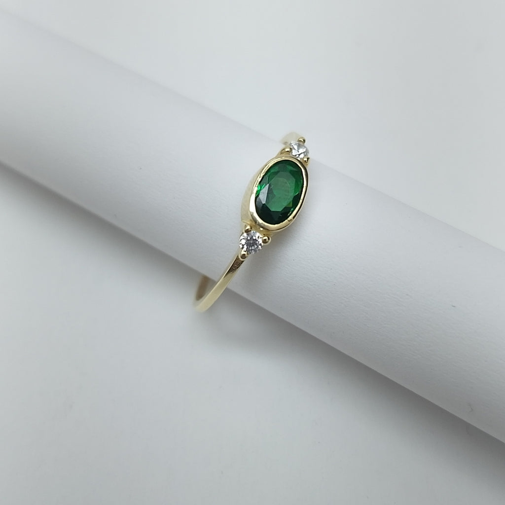 ANILLOS TEJIDO ANILLITO C CIRCONIAS Y PIEDRA VERDE 14K 7 1.2 GR (NUEVO)