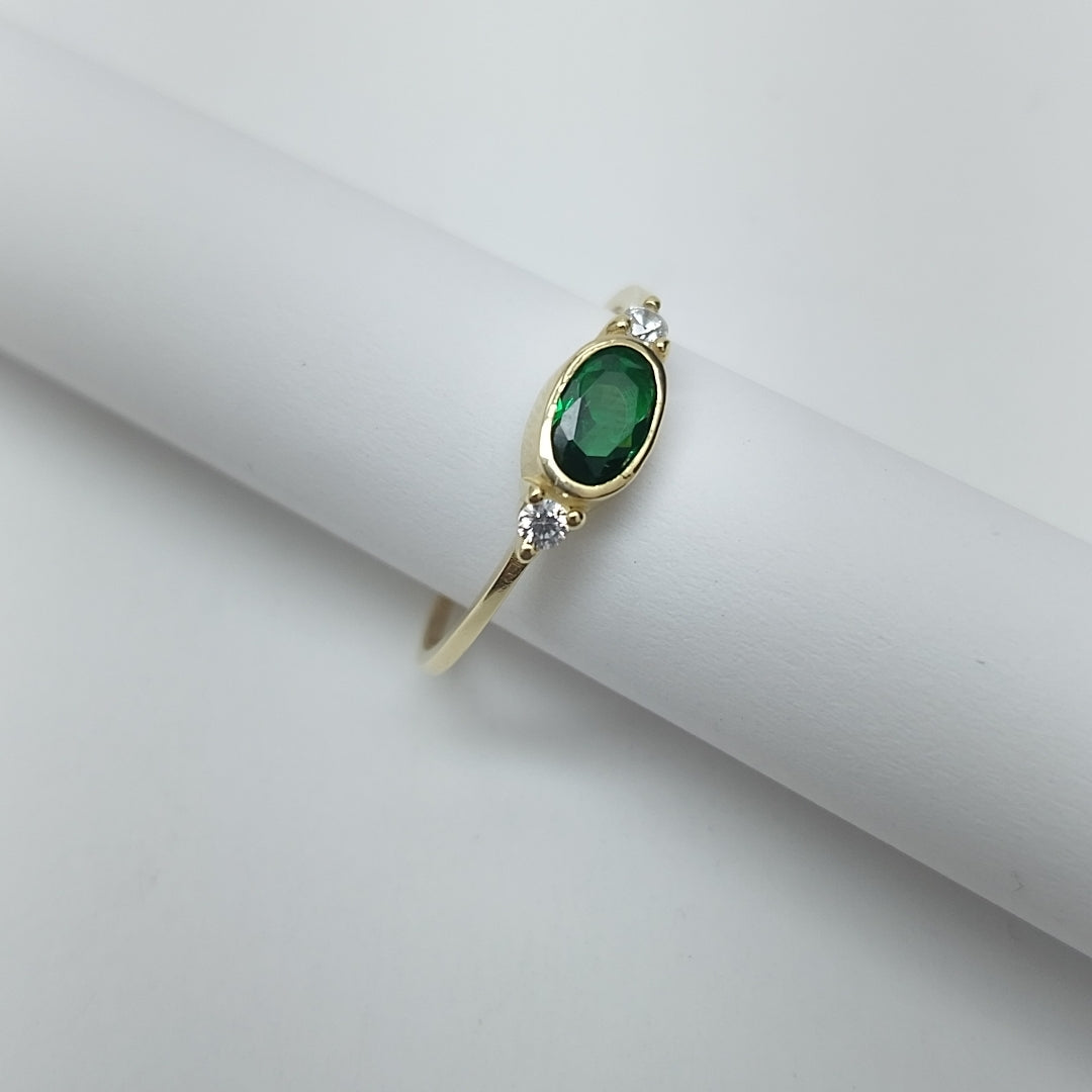 ANILLOS TEJIDO ANILLITO C CIRCONIAS Y PIEDRA VERDE 14K 7 1.2 GR (NUEVO)