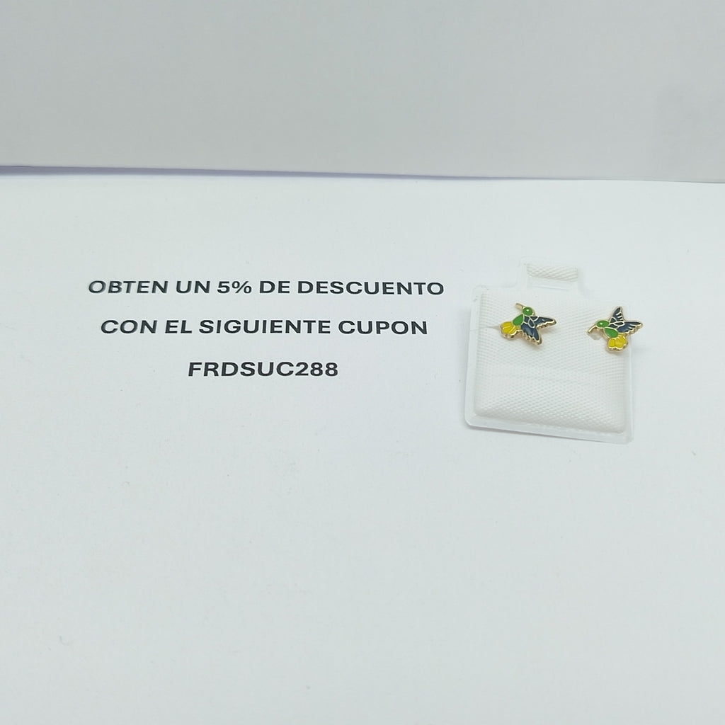 BROQUELES BROQUEL FIG COLIBRI ESMALTE VERDE 14K 0.2138 GR (NUEVO)