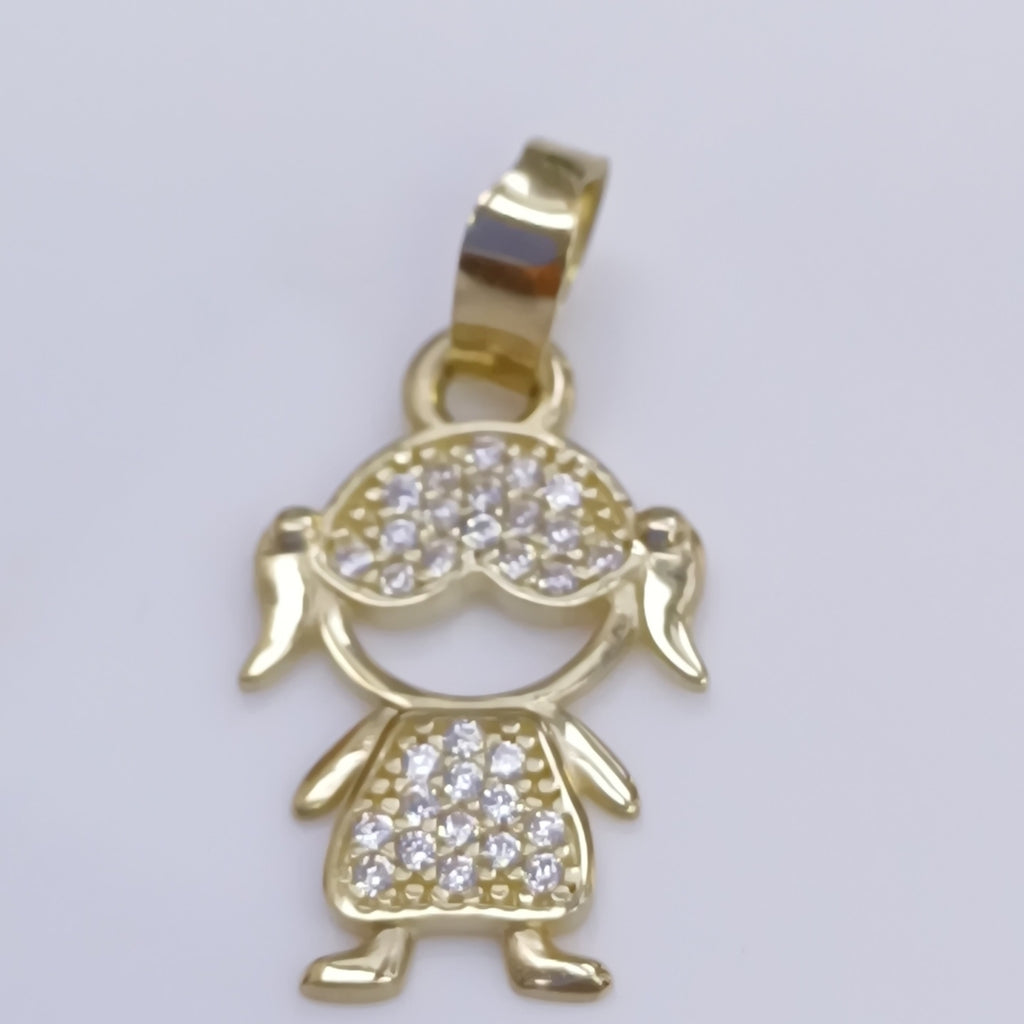 DIJE TEJIDO NIÑA CON CIRCONIAS 14K 0.9 GR (NUEVO)