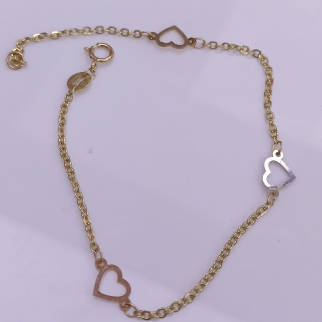 PULSERA ESPECIAL CON CORAZONES 14K 18 CM 1.3 GR (NUEVO)