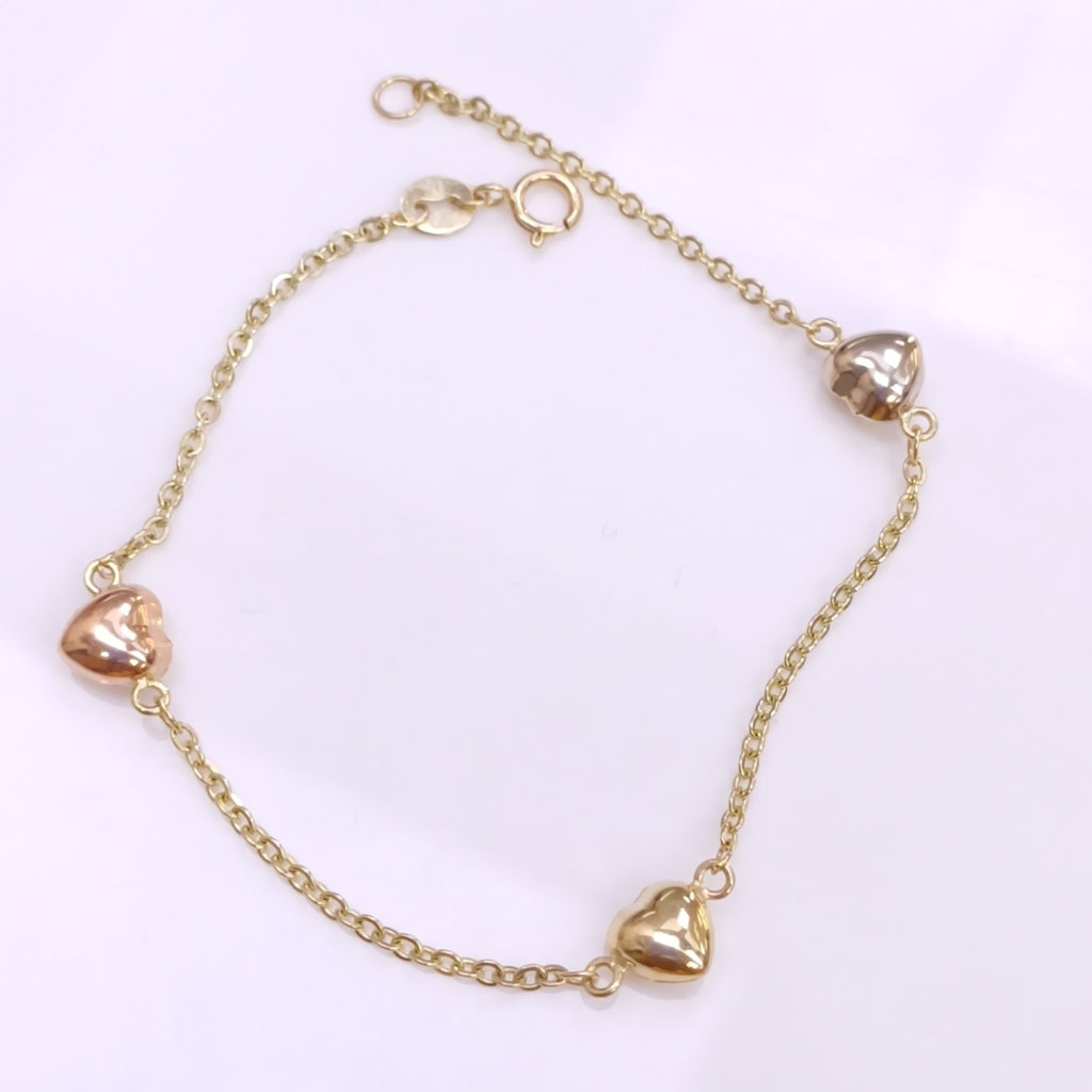 PULSERA ESP CON CORAZONES COMBINADOS 14K 18 CM 1.6 GR (NUEVO)