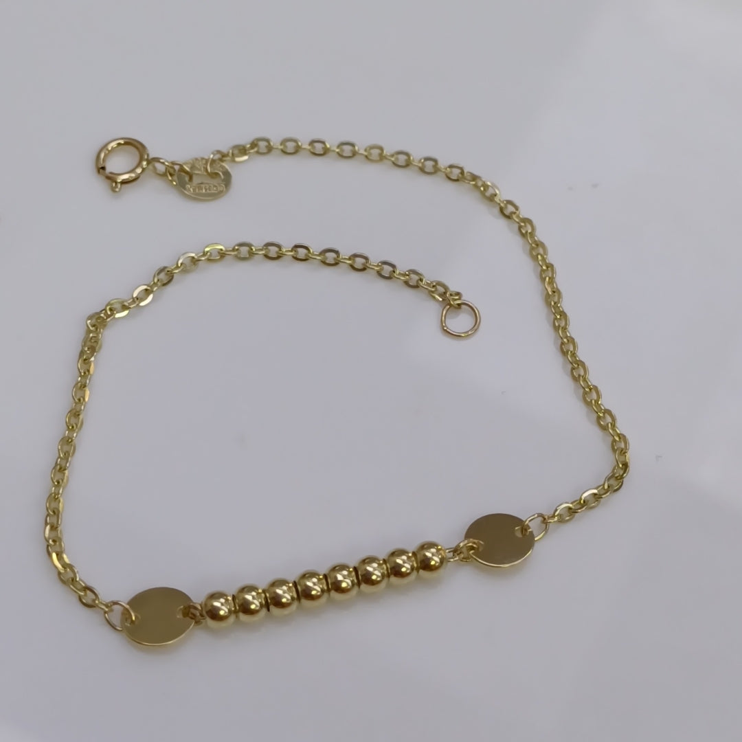 PULSERA TEJIDO ESPECIAL CON BOLITAS 14K 18 CM 1.8 GR (NUEVO)