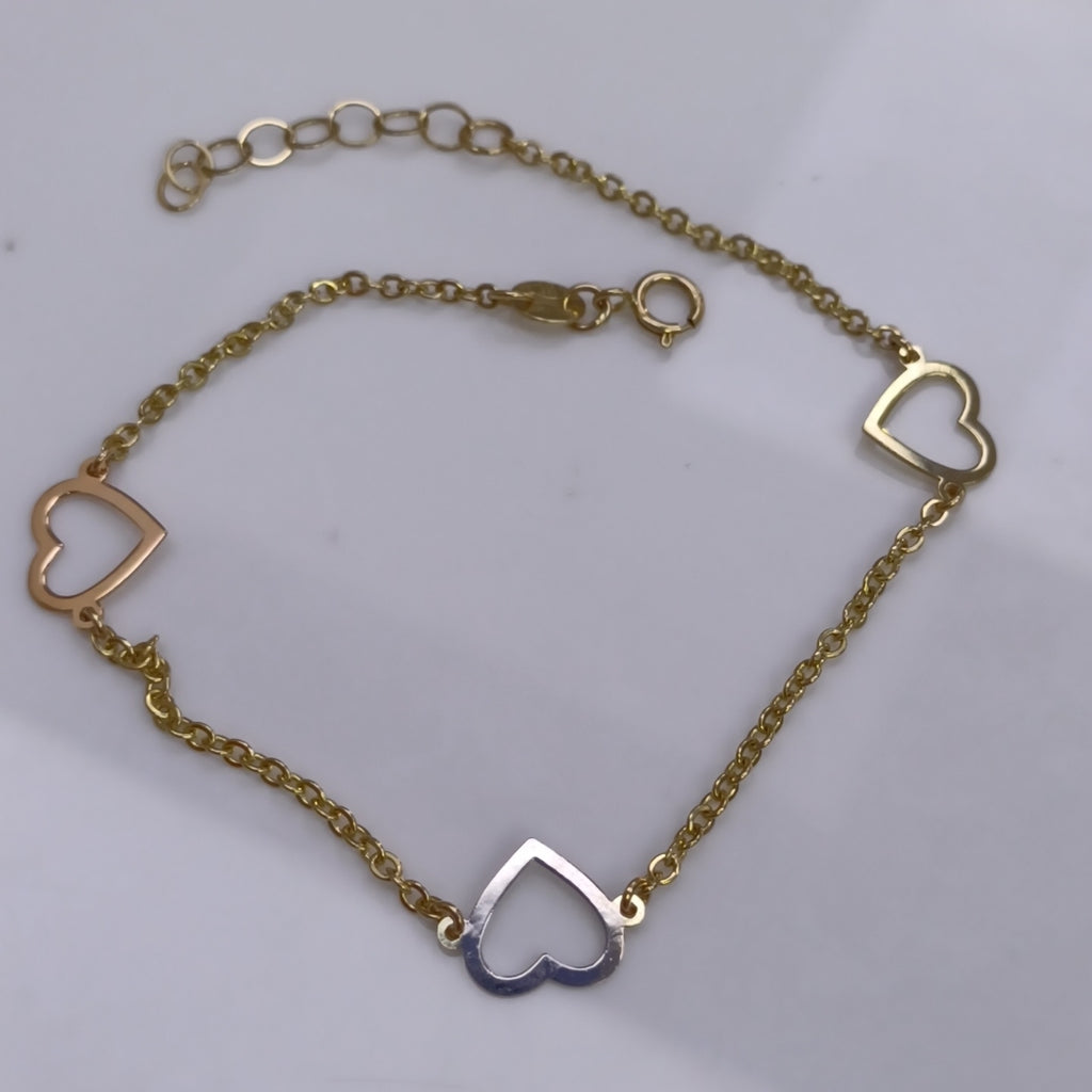 PULSERA ESPECIAL CON CORAZONES CONBINADOS 14K 18 CM 1.7 GR (NUEVO)
