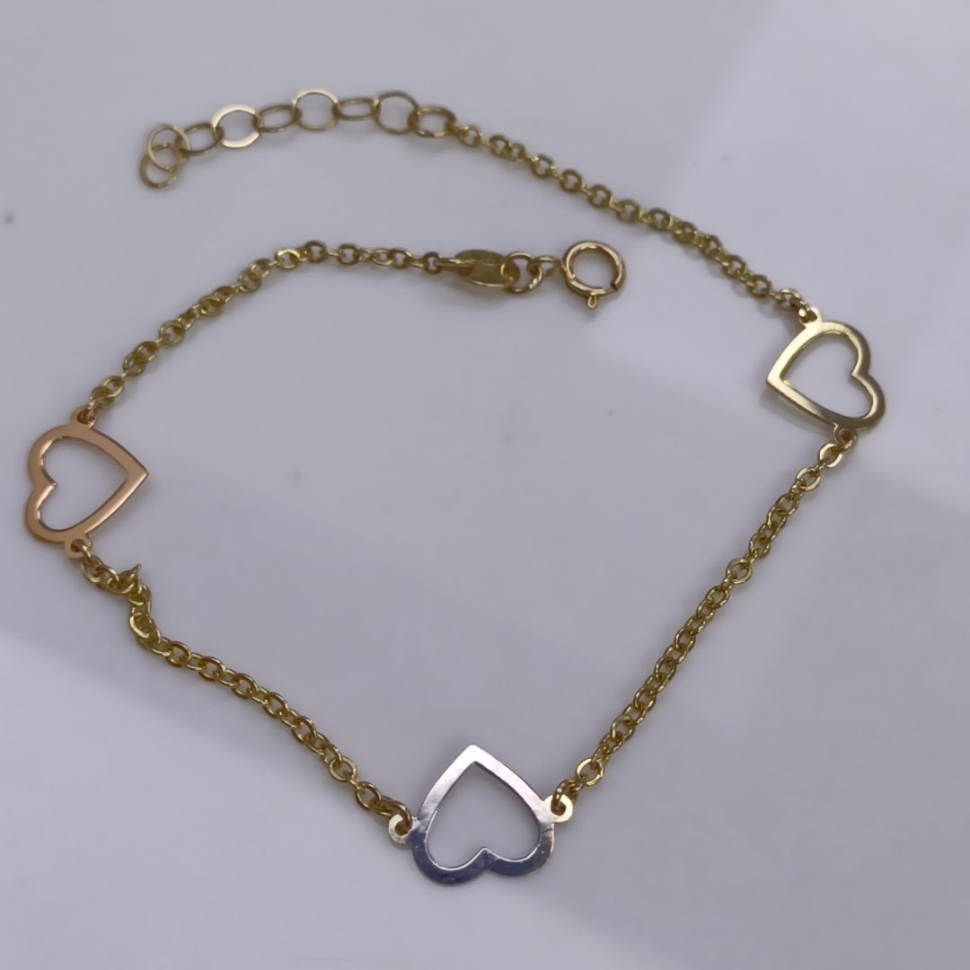 PULSERA ESPECIAL CON CORAZONES CONBINADOS 14K 18 CM 1.7 GR (NUEVO)