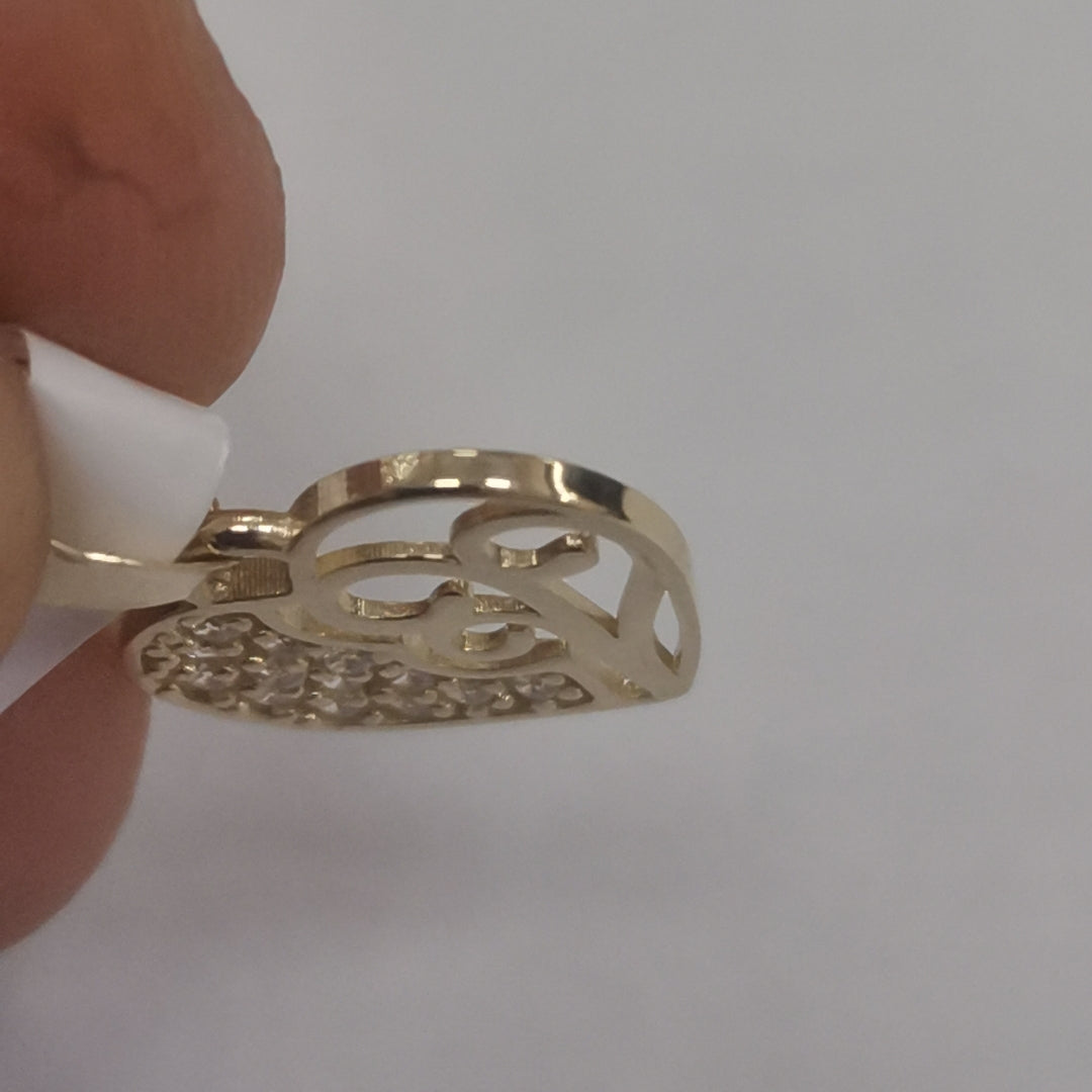 DIJE TEJIDO CORAZON CON CIRCONIAS Y ARBOL DE LA VIDA 14K 0.8 GR (NUEVO)