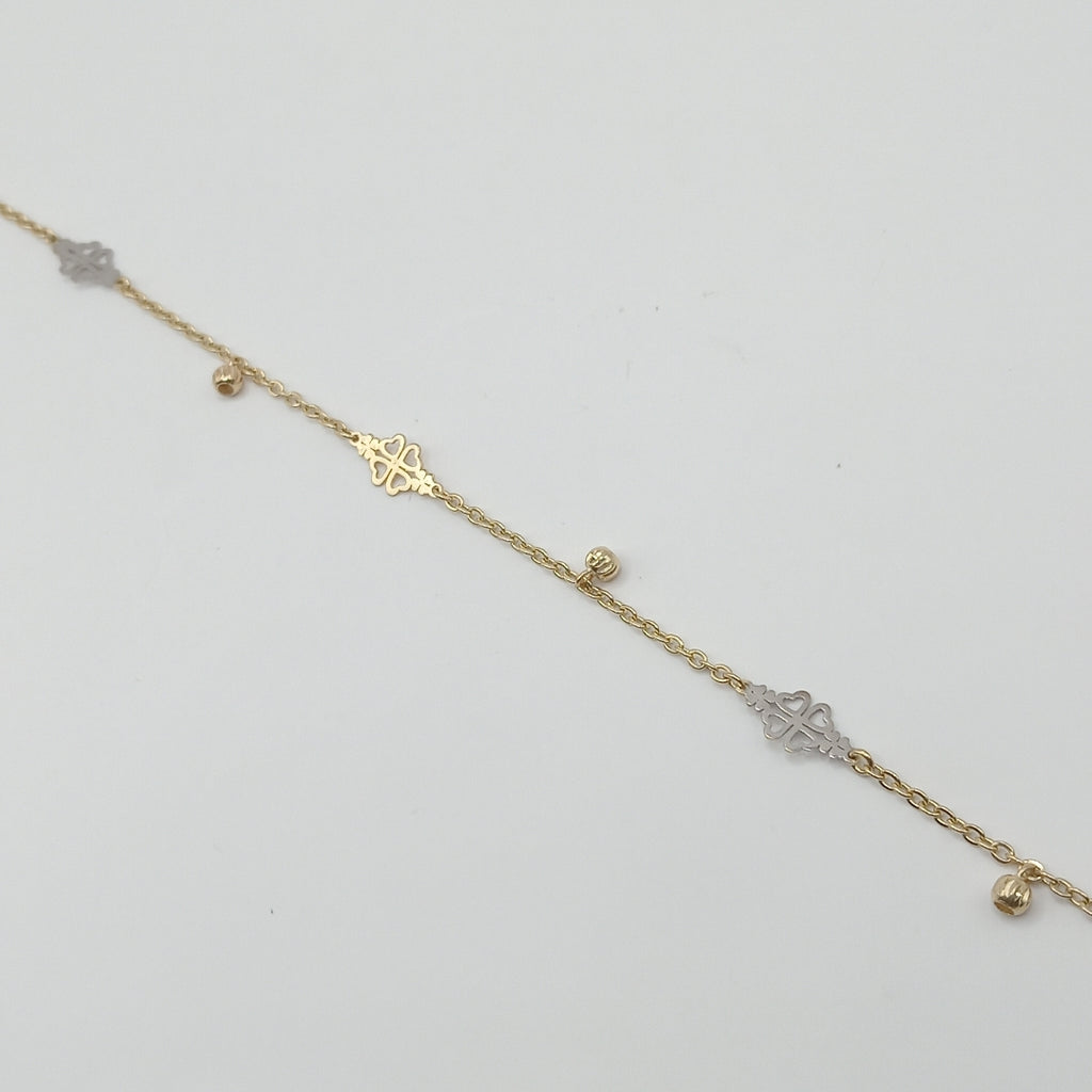 PULSERA ESPECIAL CON TREBOL 14K 18 CM 1.8 GR (NUEVO)