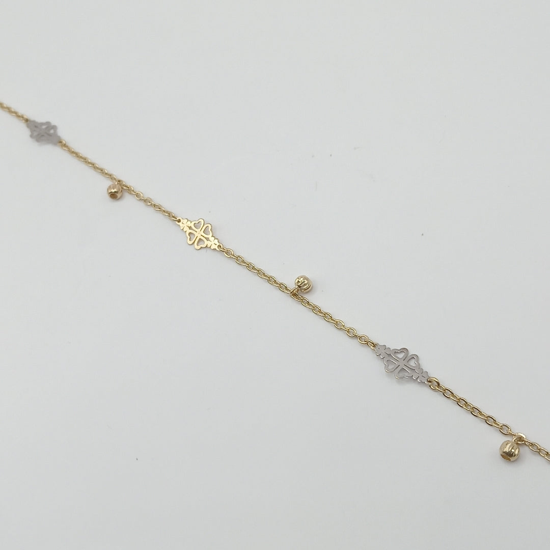 PULSERA ESPECIAL CON TREBOL 14K 18 CM 1.8 GR (NUEVO)