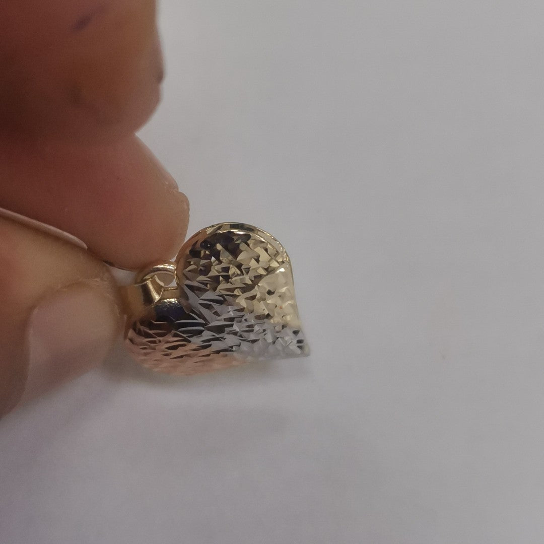 DIJE TEJIDO CORAZON LABRADO COMBINADO 14K 1.2 GR (NUEVO)