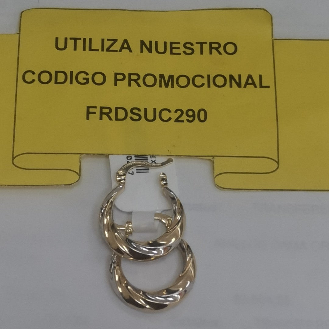 ARETES TEJIDO ARRACADA TRENZADA COMBINADA 14K 1.9 GR (NUEVO)