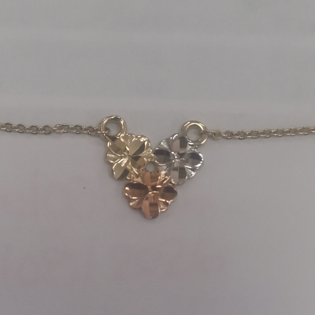 CADENA TEJIDO GARGANTILLA ESPECIAL C FLORES 14K 45 CM 2.9 GR (NUEVO)
