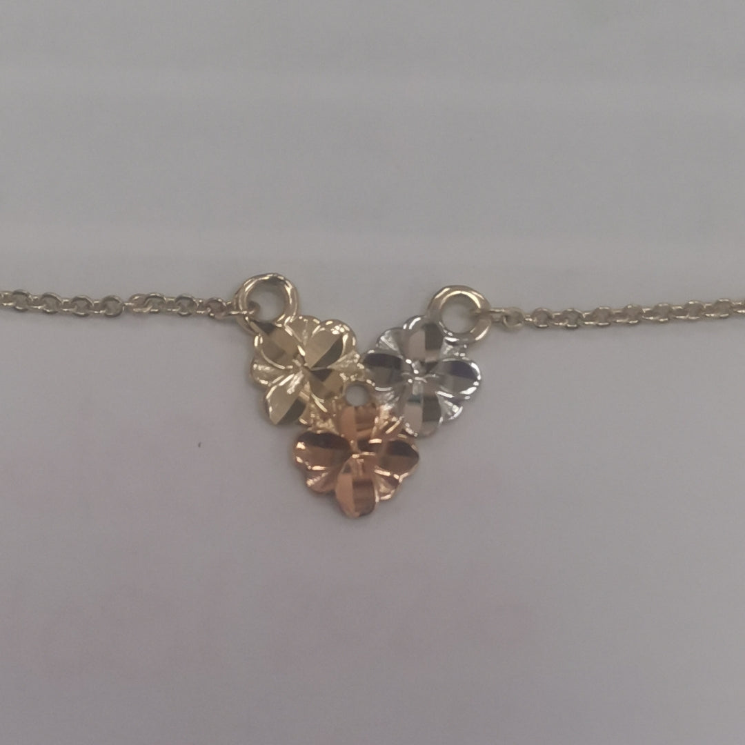CADENA TEJIDO GARGANTILLA ESPECIAL C FLORES 14K 45 CM 2.9 GR (NUEVO)