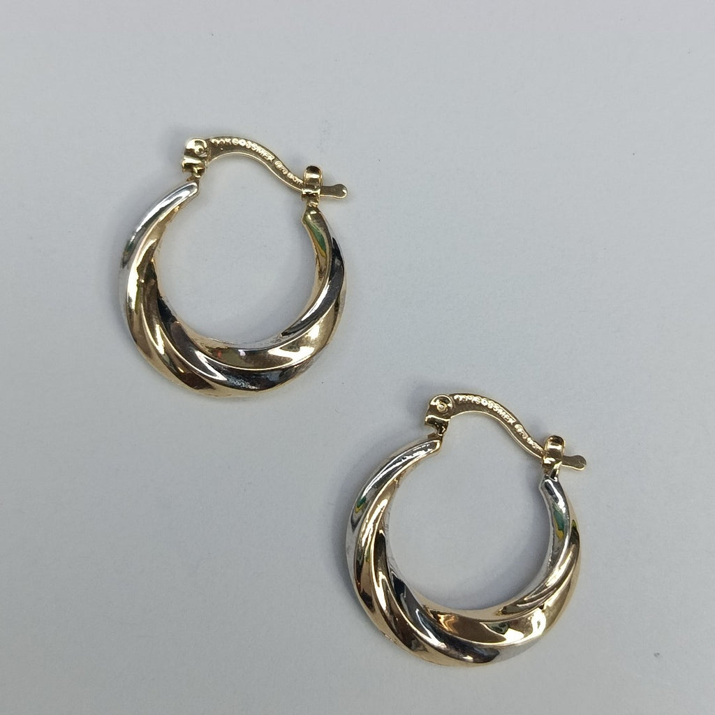 ARETES TEJIDO ARRACADA TRENZADA COMBINADA 14K 1.8 GR (NUEVO)