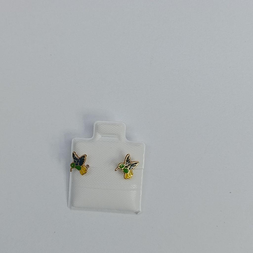 BROQUELES BROQUEL FIG COLIBRI ESMALTE VERDE 14K 0.2138 GR (NUEVO)