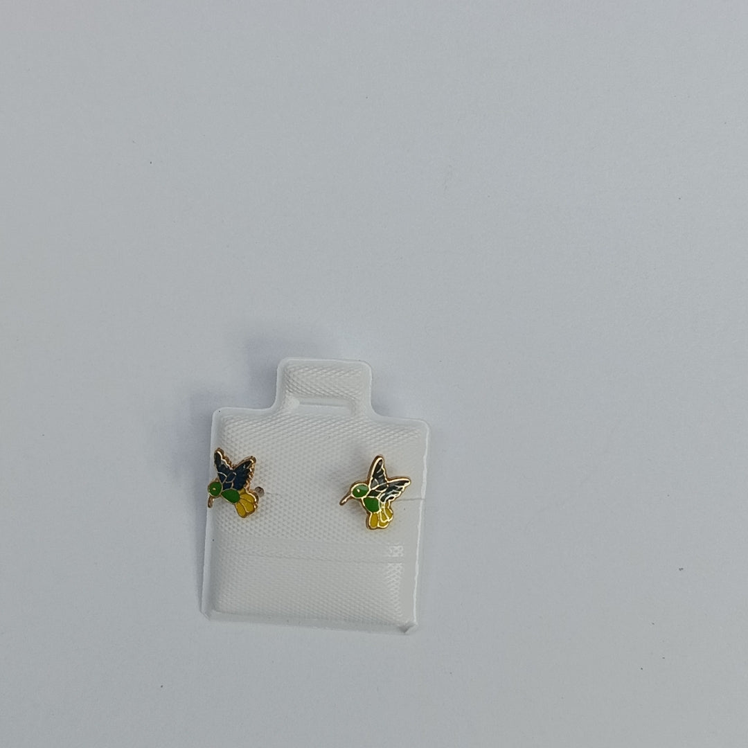 BROQUELES BROQUEL FIG COLIBRI ESMALTE VERDE 14K 0.2138 GR (NUEVO)