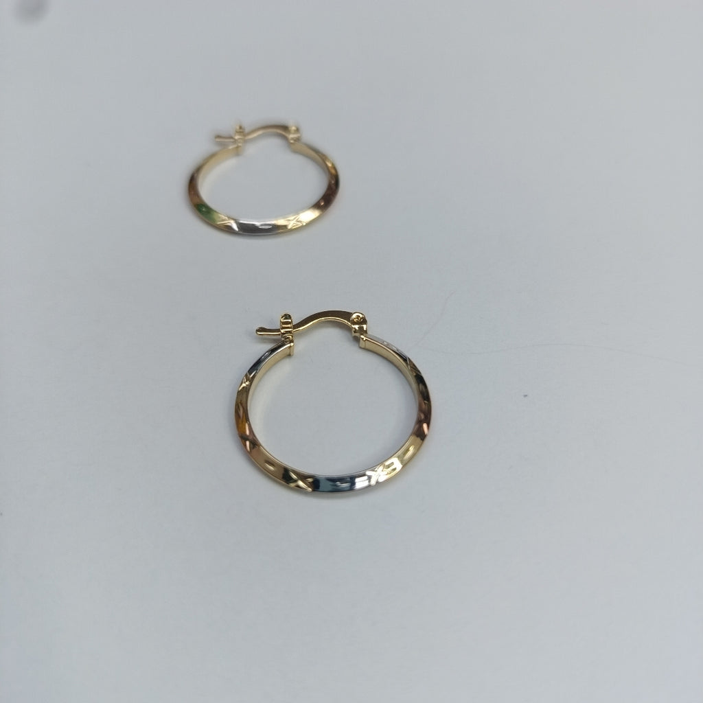 ARETES TEJIDO ARRACADAS BISELADAS COMBINADAS 14K 1.4 GR (NUEVO)