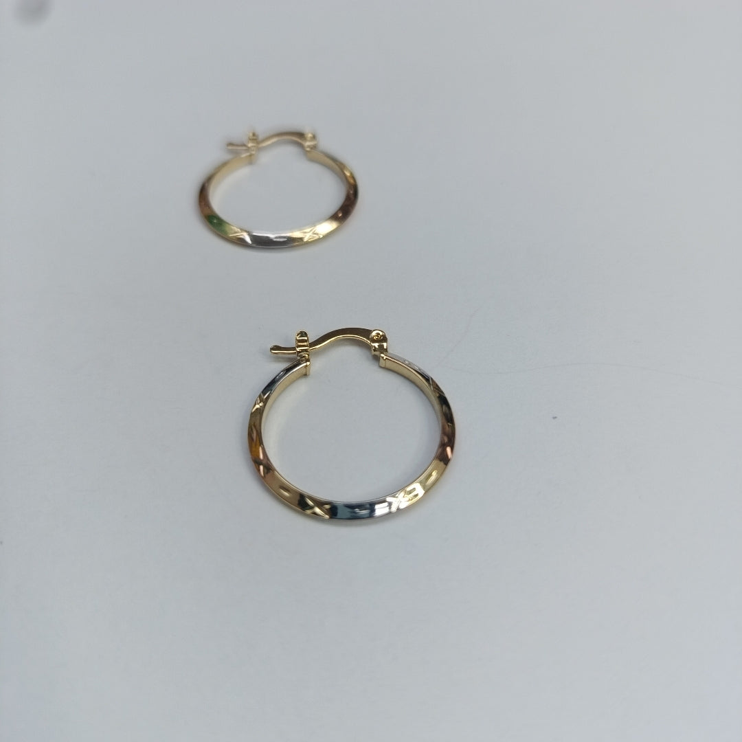 ARETES TEJIDO ARRACADAS BISELADAS COMBINADAS 14K 1.4 GR (NUEVO)